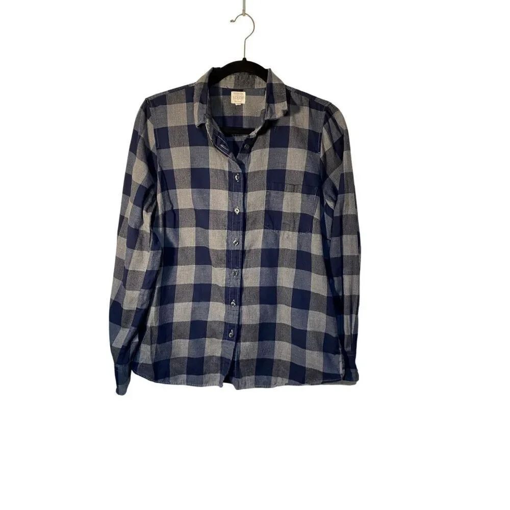 J.Crew women’s blue and gray long sleeve flannel shirt medium